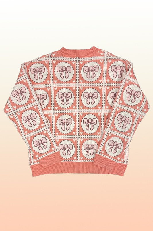 Bow tiled knit cardigan